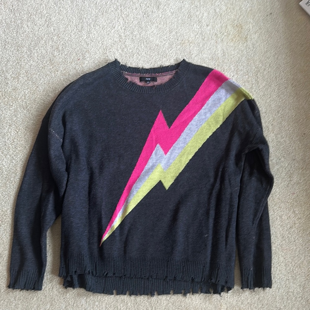 Gray Sweater with Colorful Lightning Bolt